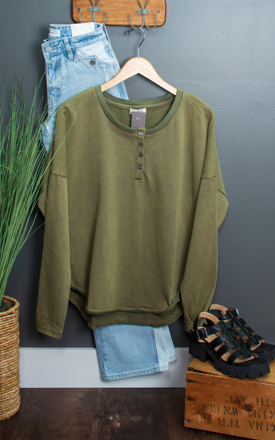 Mediterranean Olive Long Sleeve Top