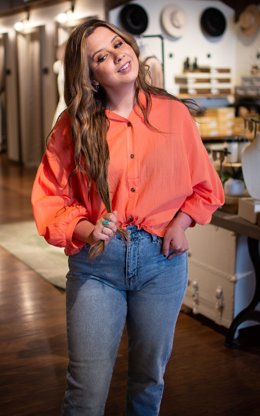 Feminine Coral Blouse