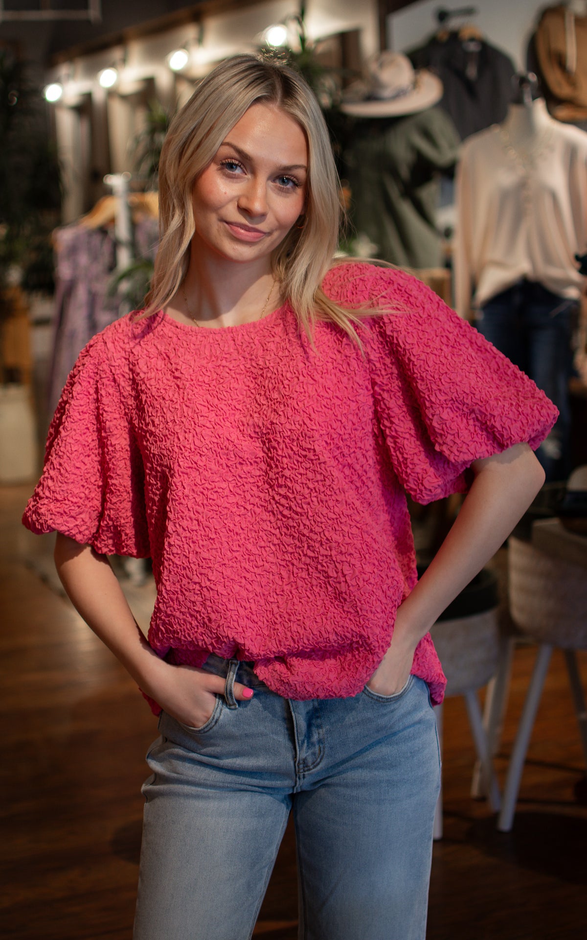 Pink Ladies Puff Sleeve Top