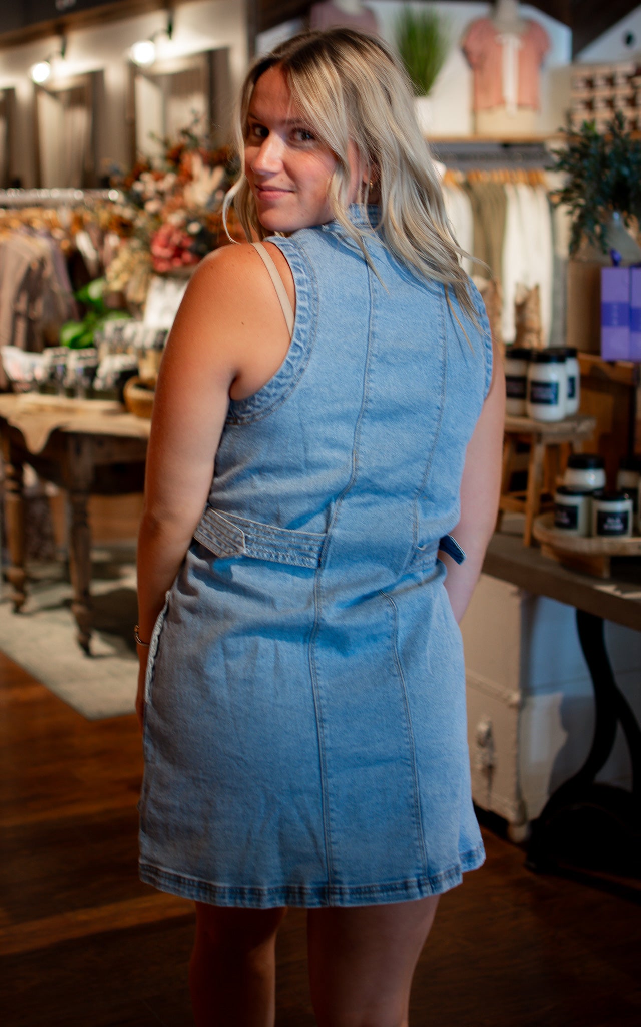 denim dress with buckle Stampede Buckle Dress-Denim
