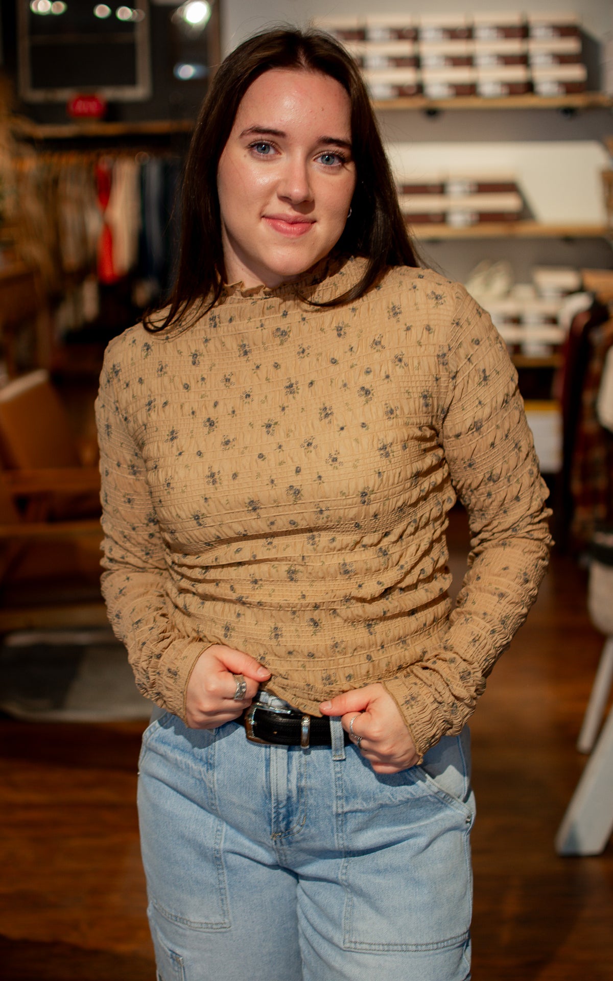 Boone Brown Mesh Top