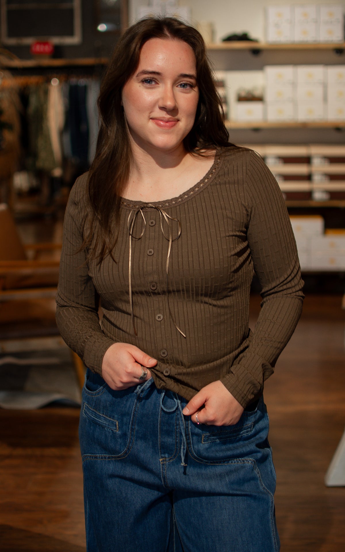 Fawn Ribbon Long Sleeve Top