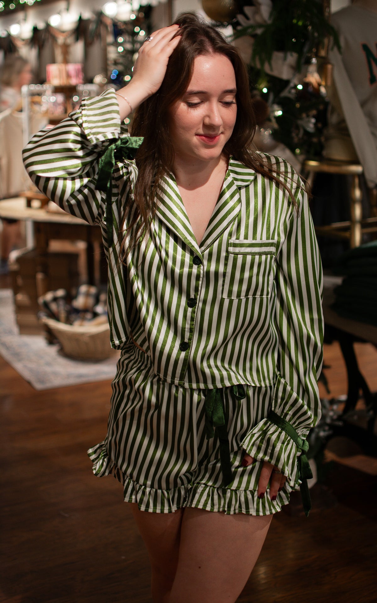 Green Striped PJ Short Set