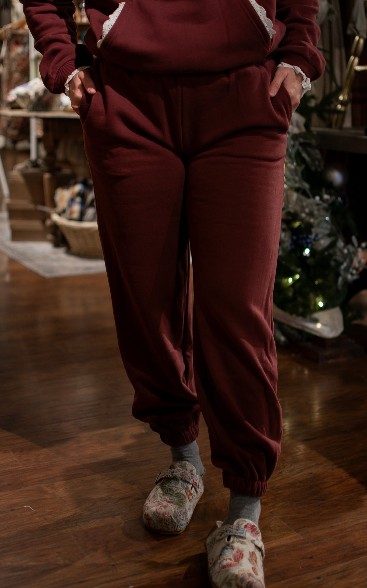 Maroon Lace Comfort Zone Joggers