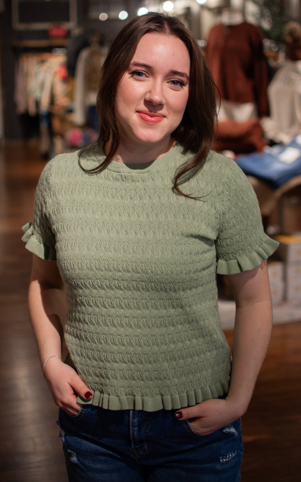 Soft Sage Ruffle Top