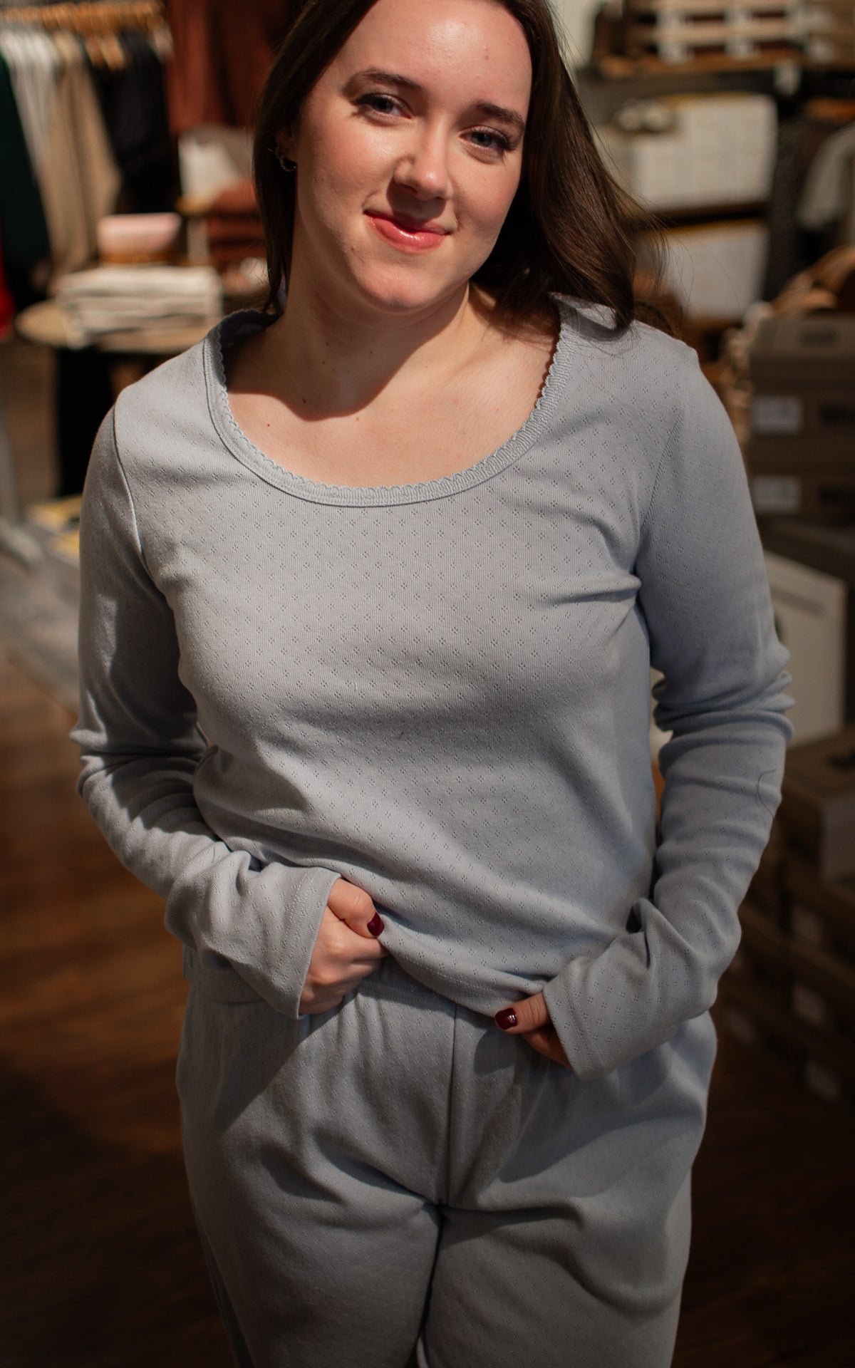 Plume Eyelet Long Sleeve Top