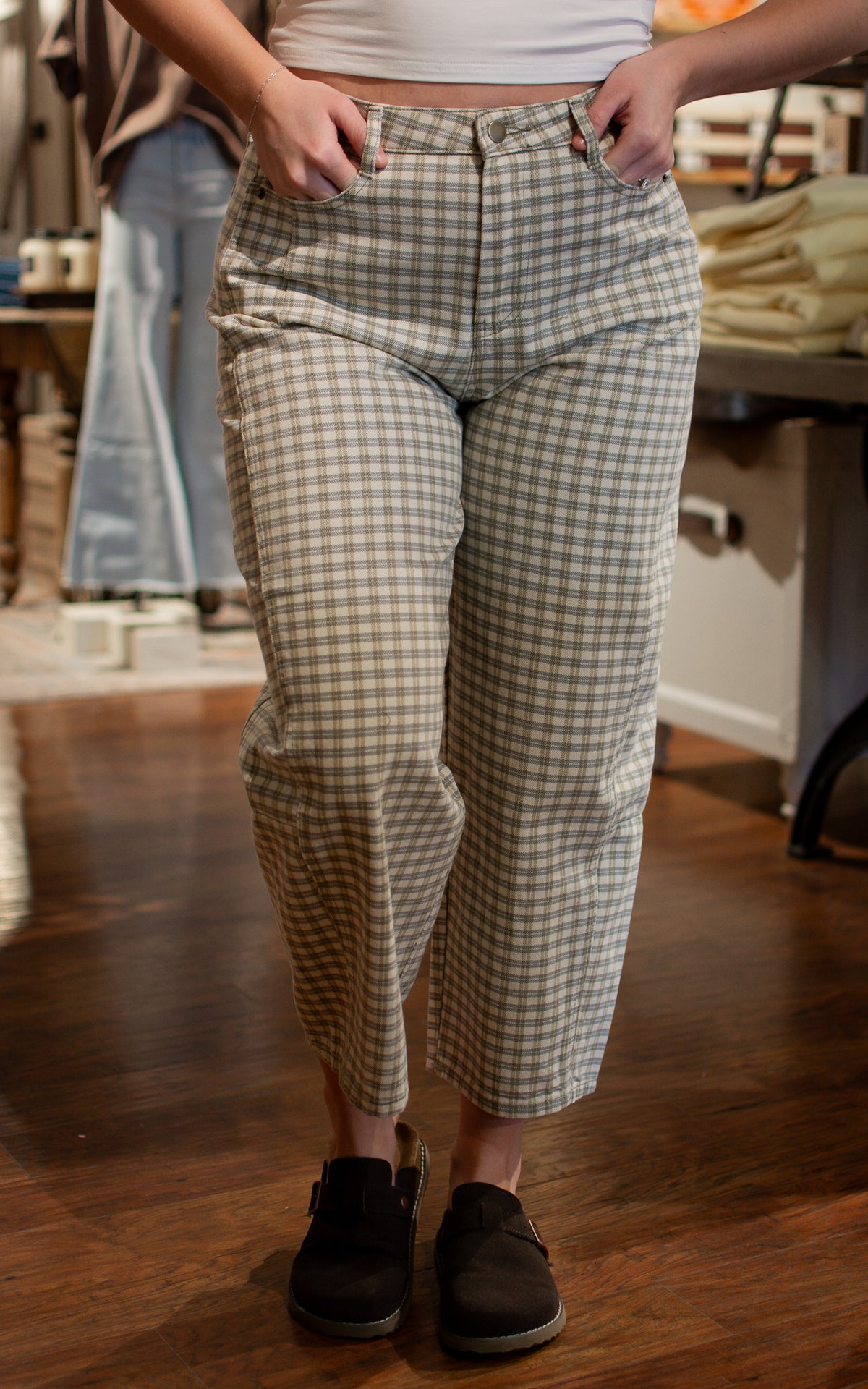 Cheeky Checkered Barrel Pants