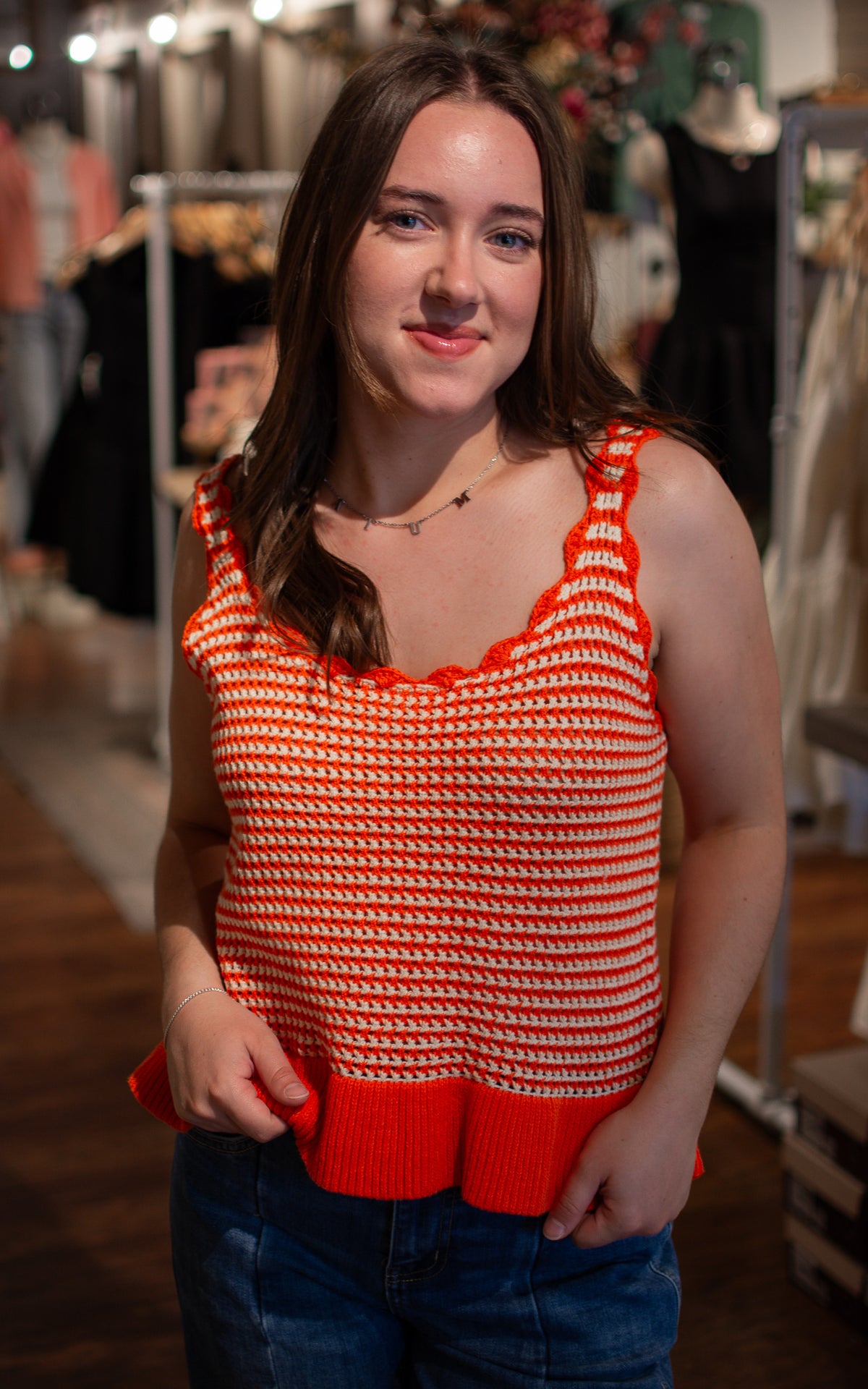 Orange Splash Knit Tank Top
