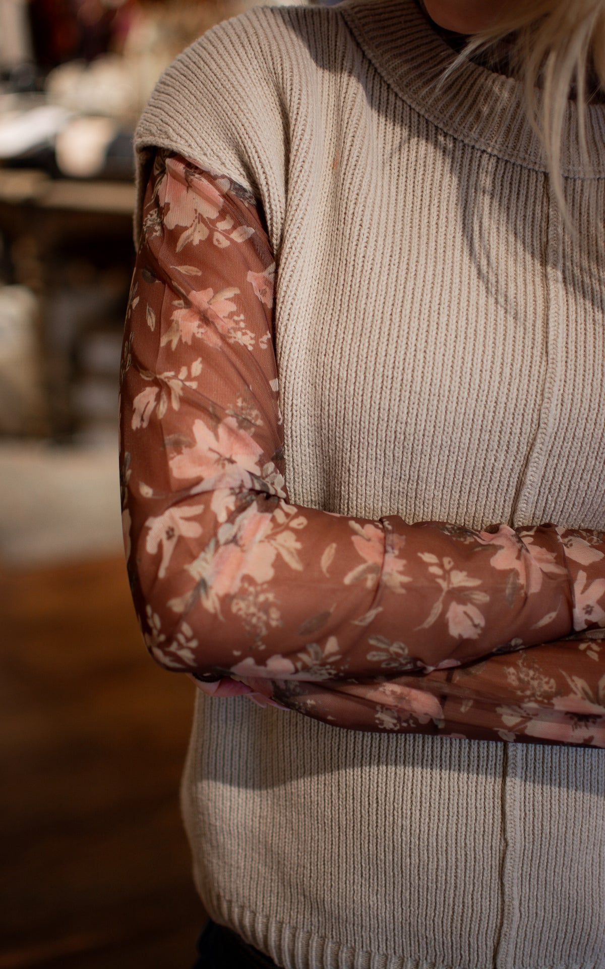 Chocolate Floral Mesh Long Sleeve